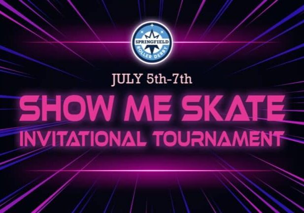 Image of black background with lasers and SRD logo. Text reads July 5th-7th Show Me Skate Invitational Tournament